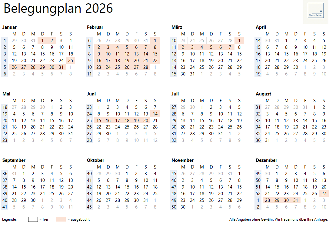 Belegungplan 2025_Ferienwohnung HausMoni